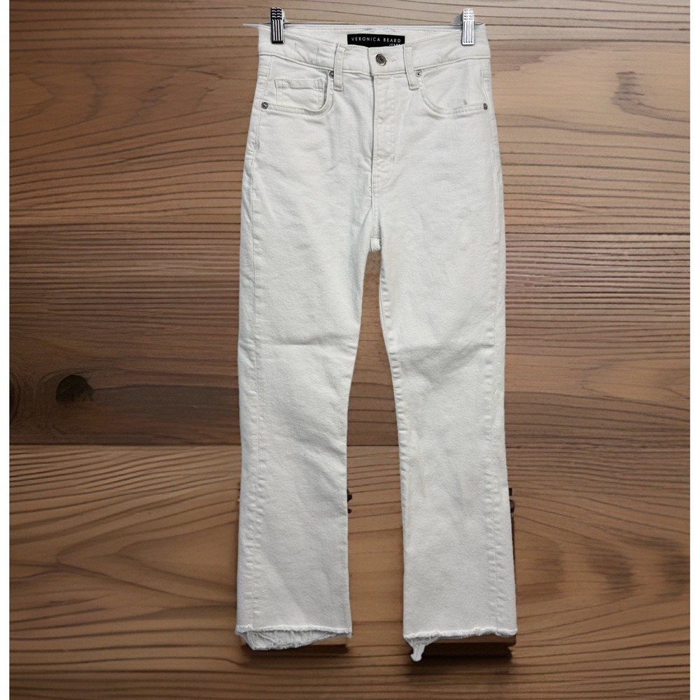 Veronica Beard Womens Carly Kick Flare High Rise Jeans White Size 27 Raw Hem